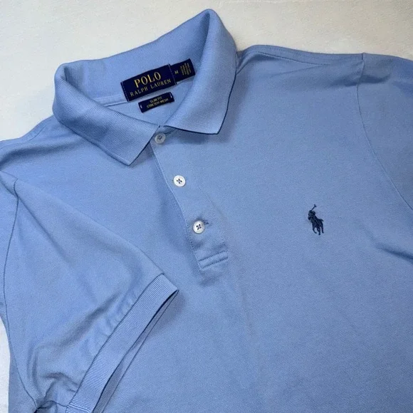 Polo Ralph Lauren Slim Fit Stretch Mesh Polo Shirt Light Blue Size M Preppy - Picture 1 of 8